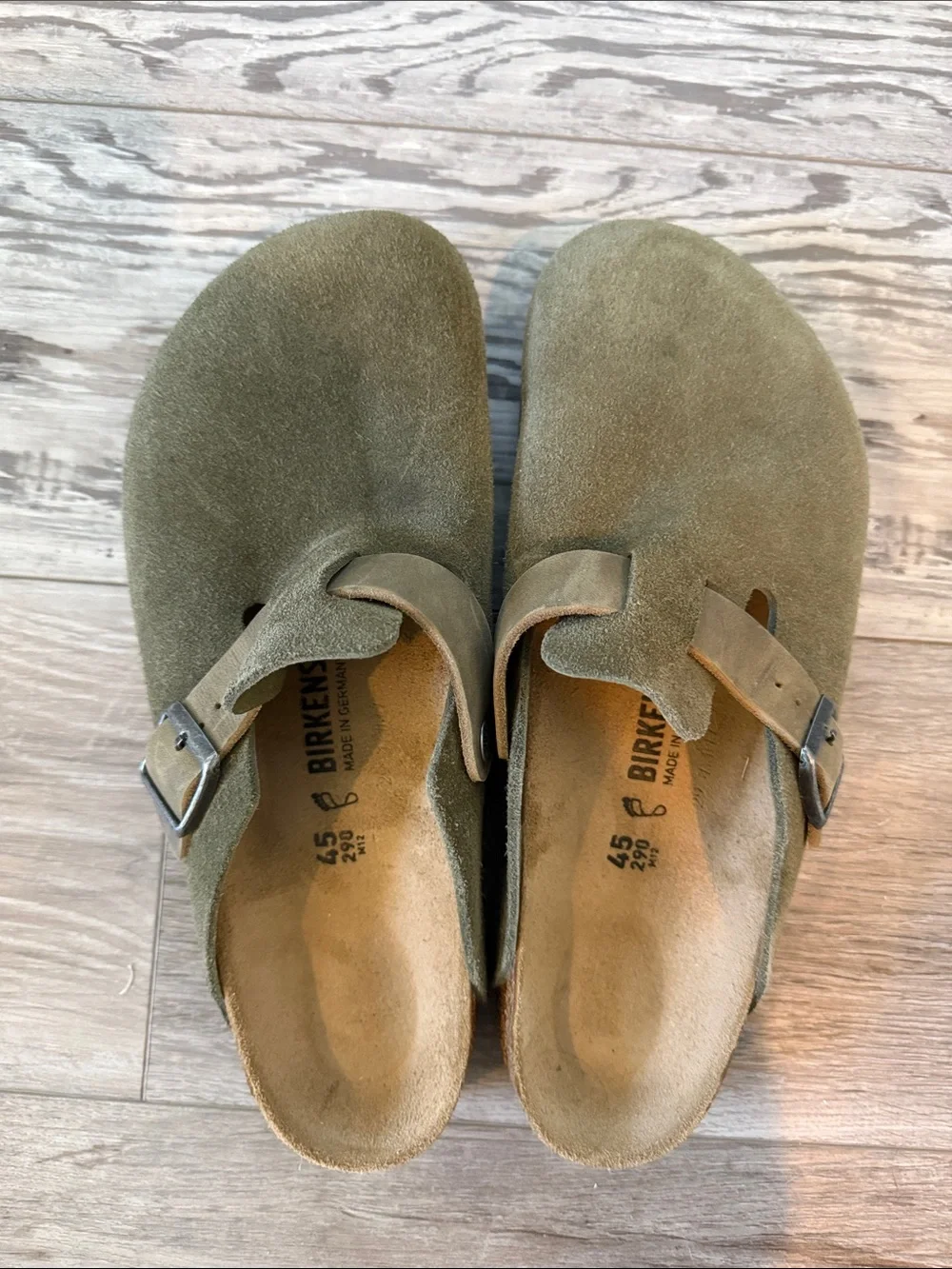 Birkenstock Mens Olive Suede Clogs